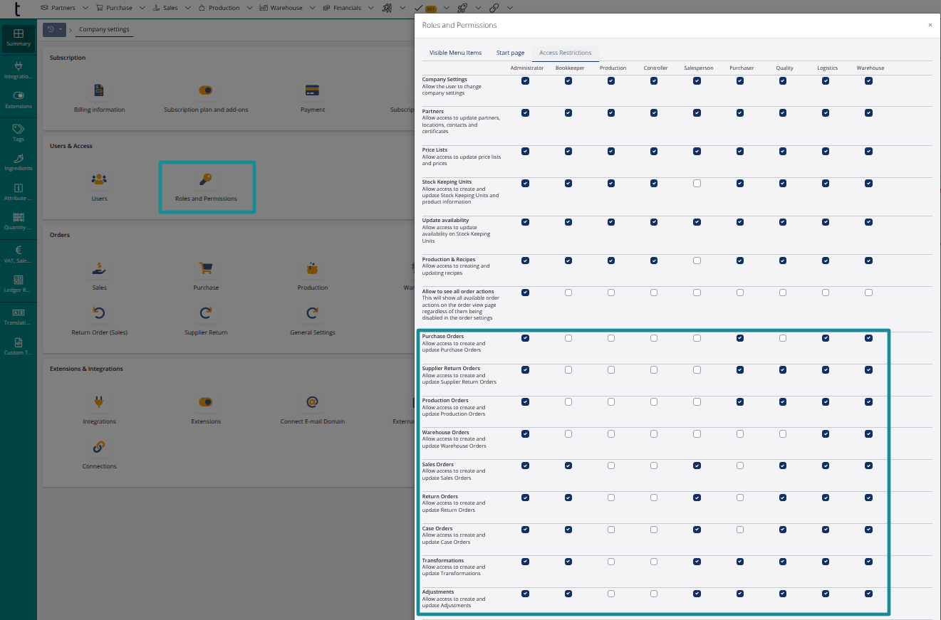 Company settings > access restrictions