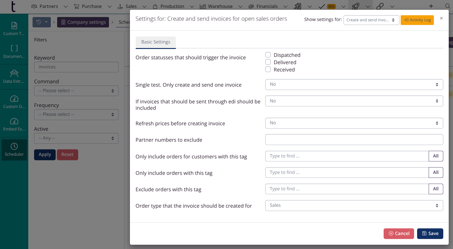 Scheduler: Automatic invoicing