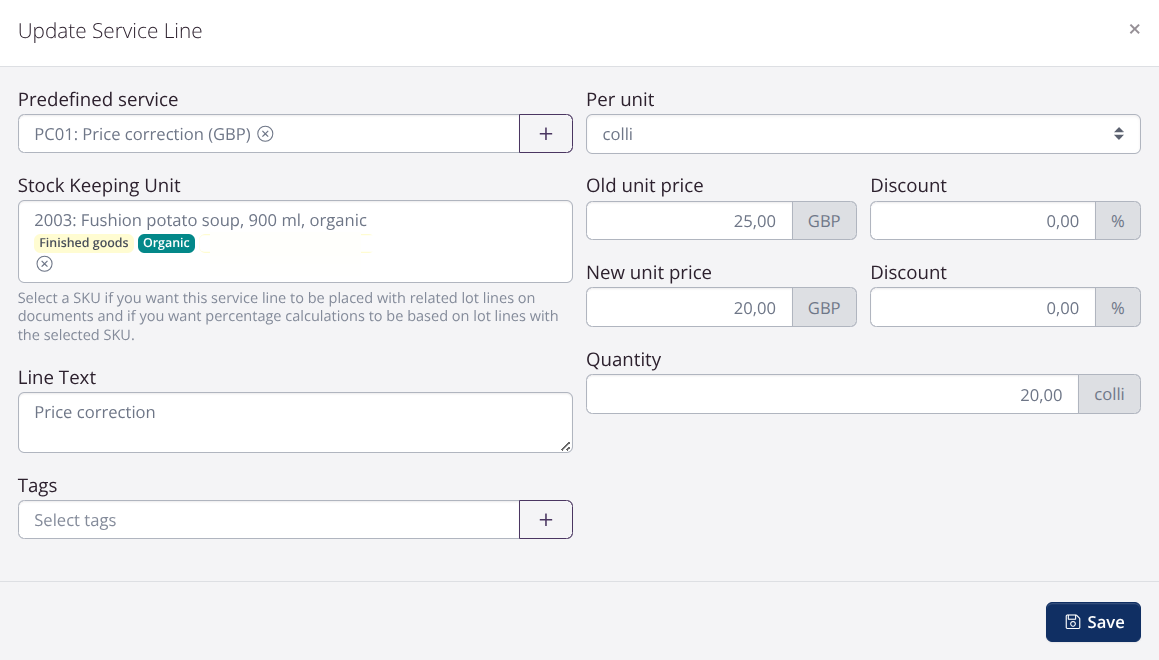 Create price correction