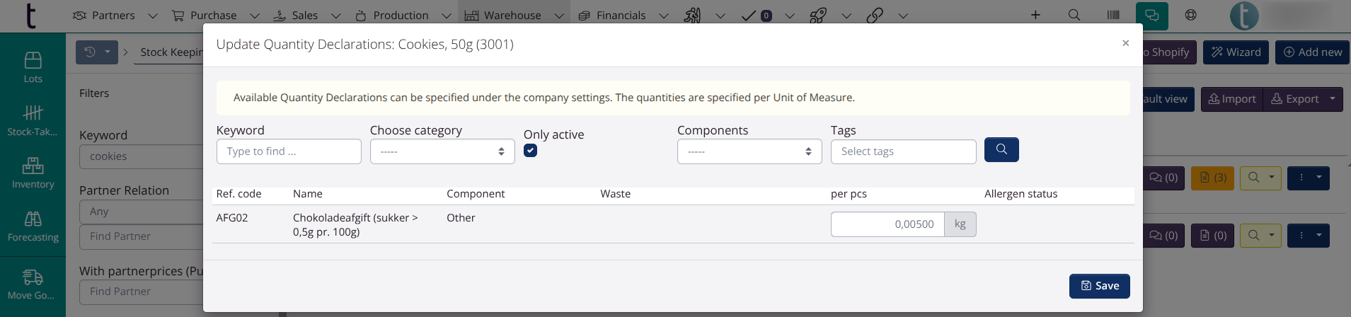 QTY declaration filters