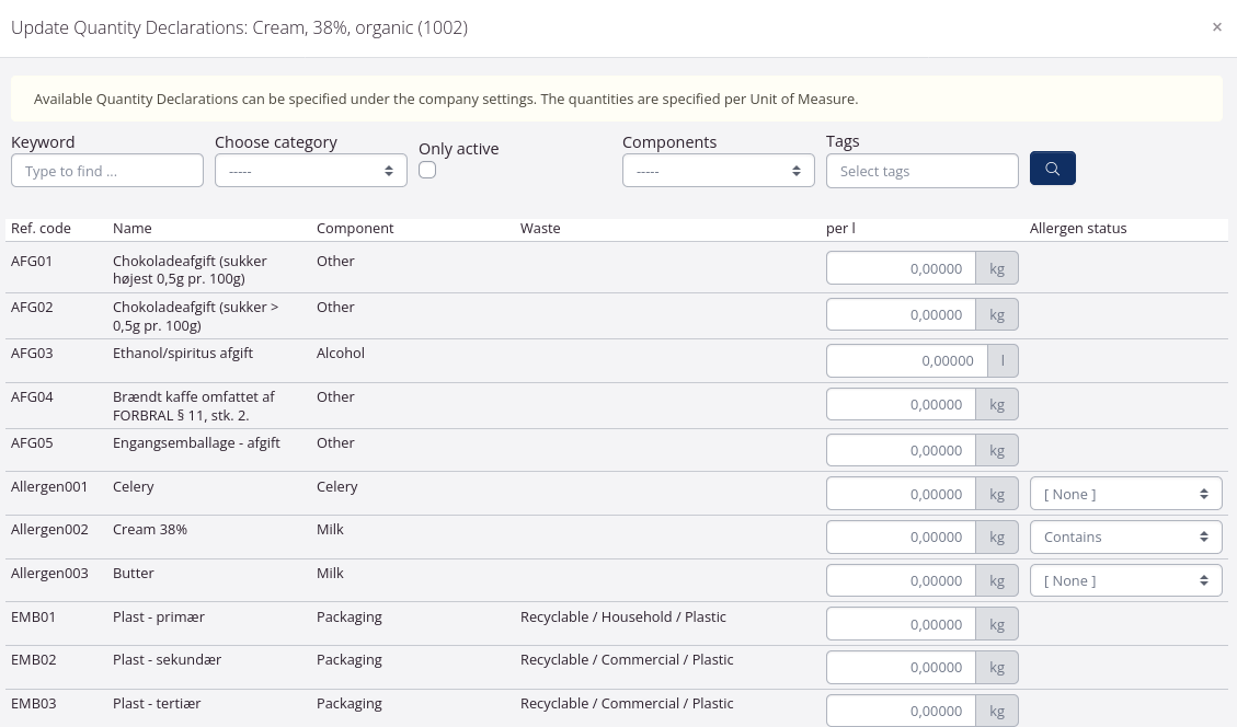 Quantity declarations on SKU