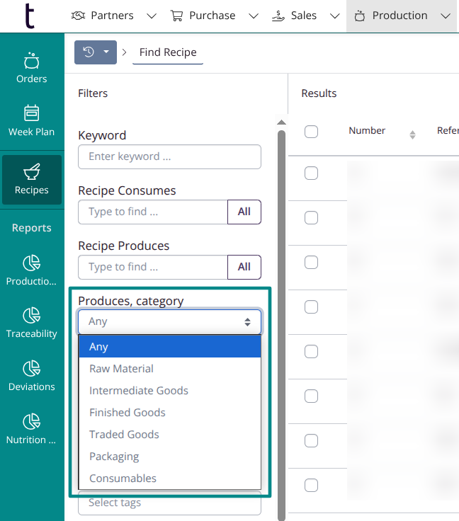Recipes: Filter on category