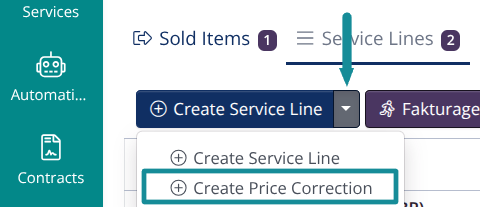 Create price correction-button