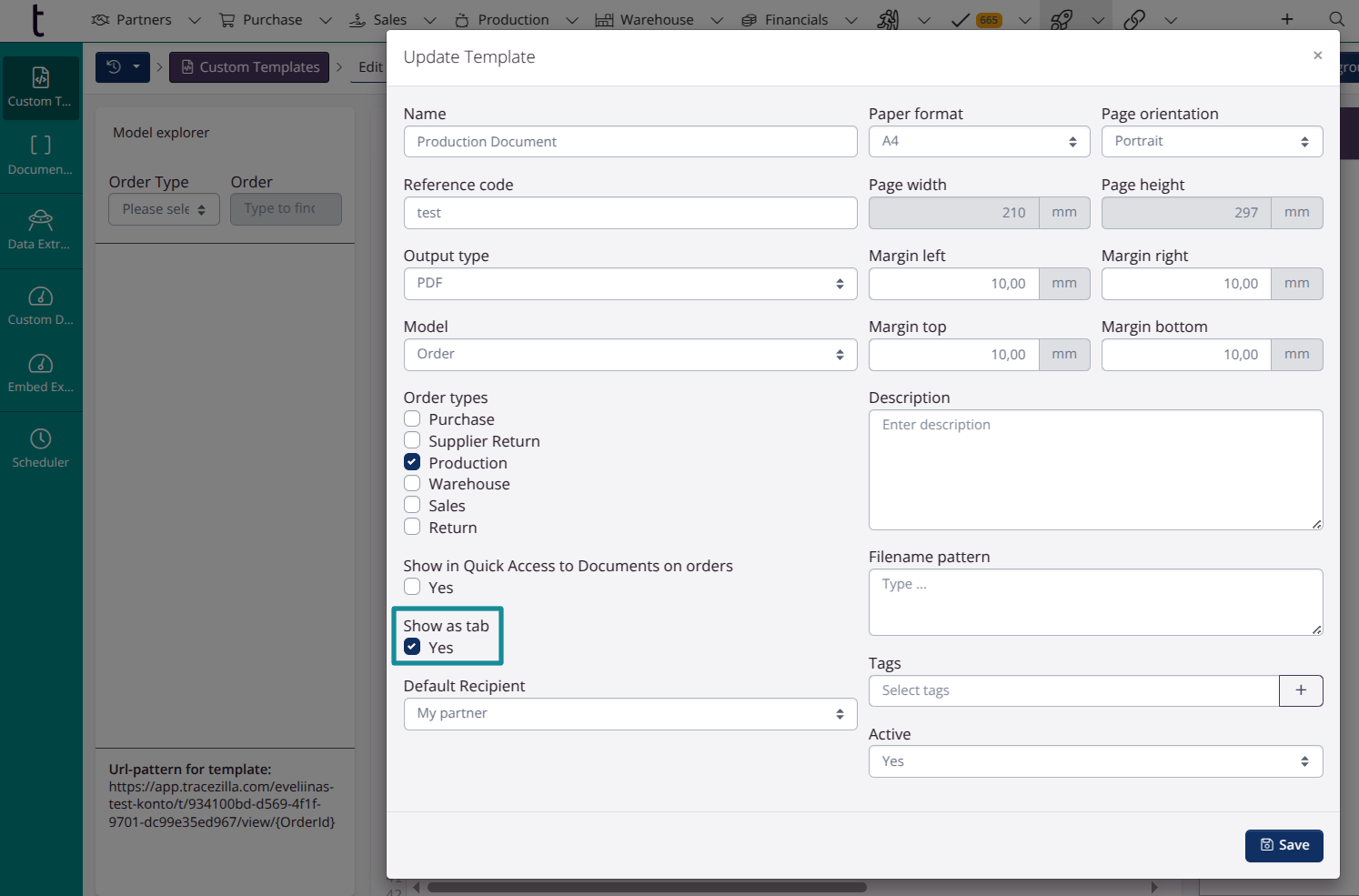 Custom tabs to orders