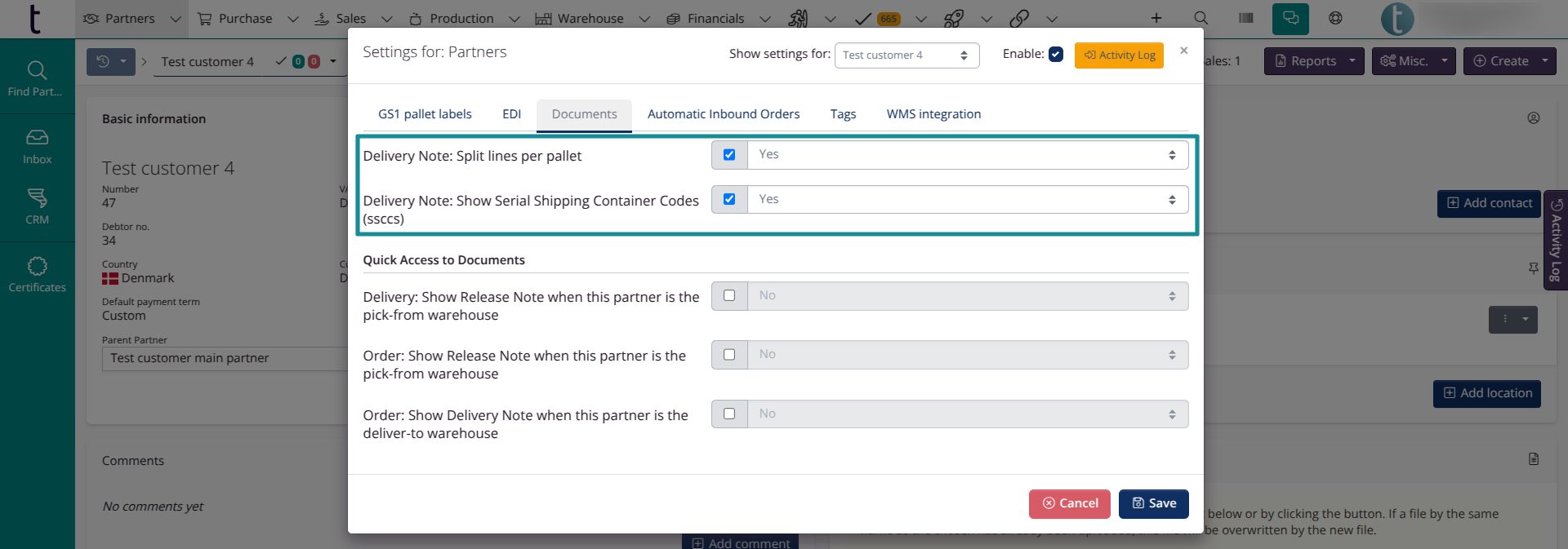 Delivery notes: Show SSCC