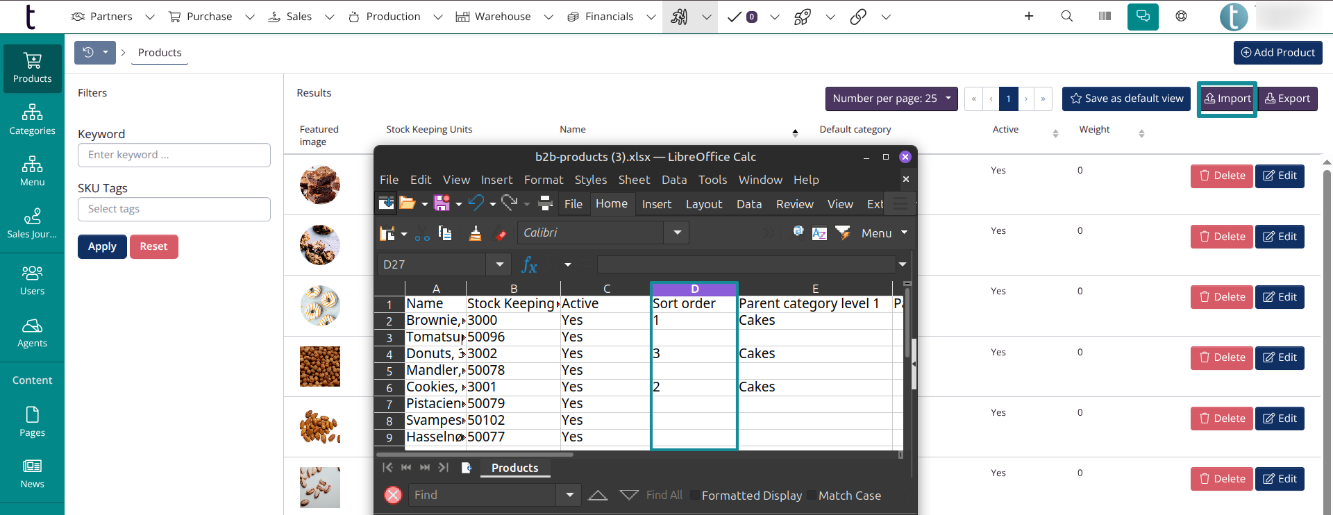 Sorting weight in the import file