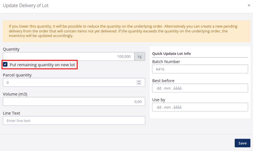 Dela upp varupartilinjer enkelt på leveranssidan