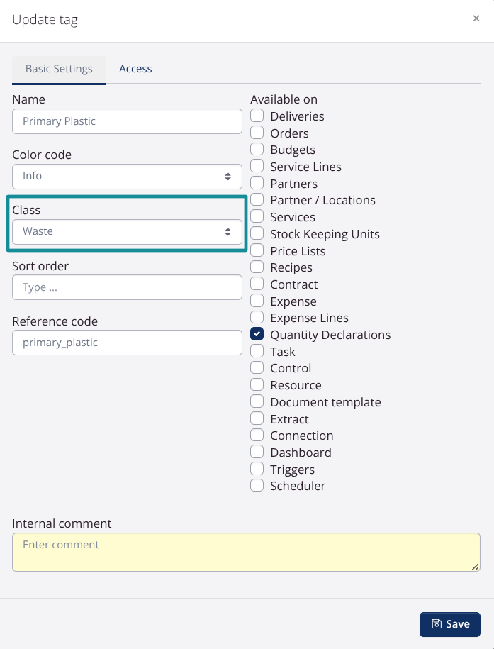 Subcategories of QTY declarations with tags