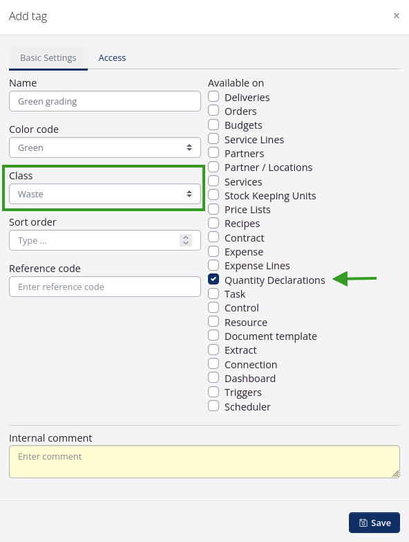 Tags for quantity declarations