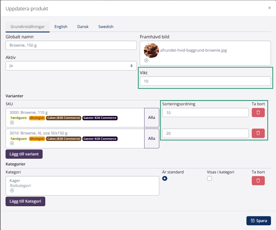 B2B Product Sorting Order