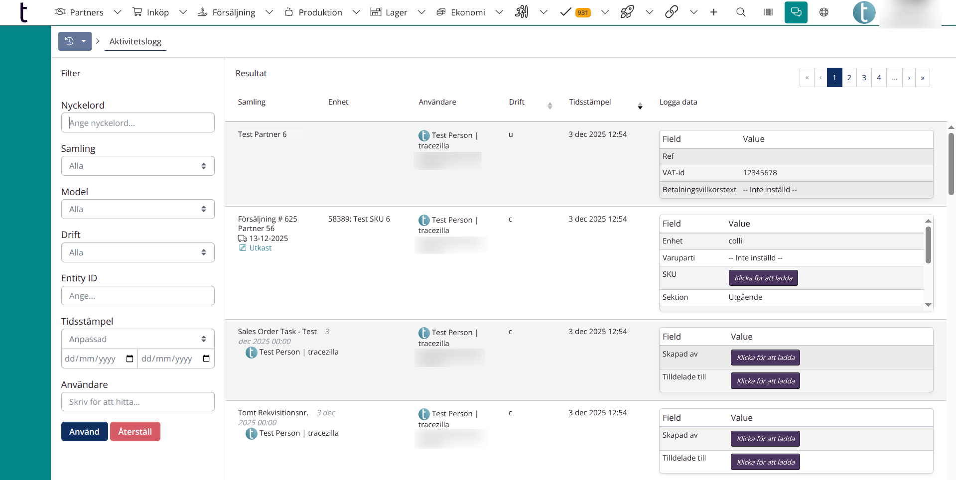 Förbättrad aktivitetslogg
