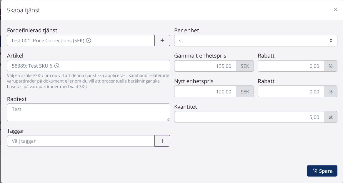 Priskorrektion: steg 2