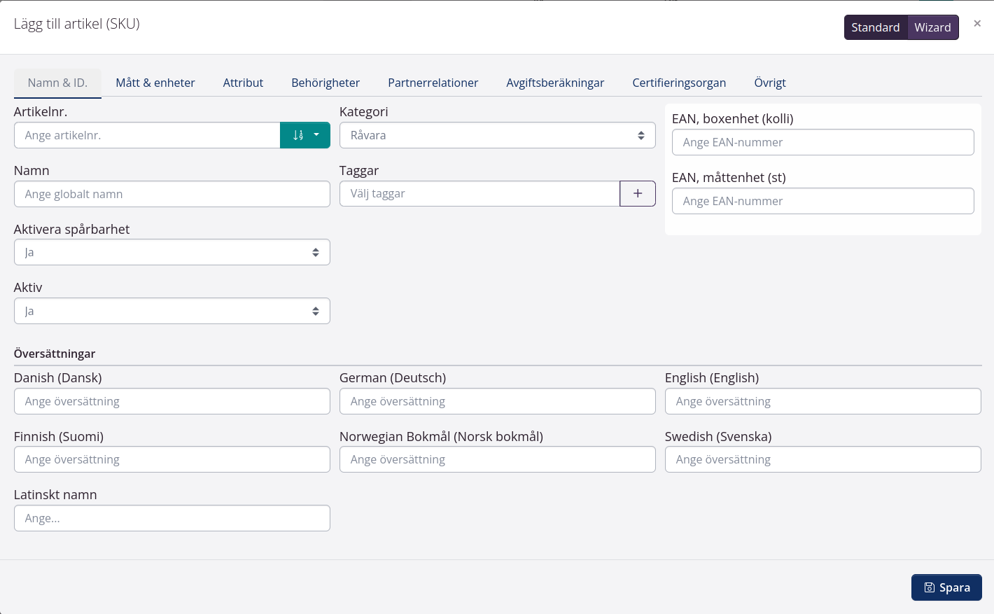Lägg till artikel och definiera måttenhet