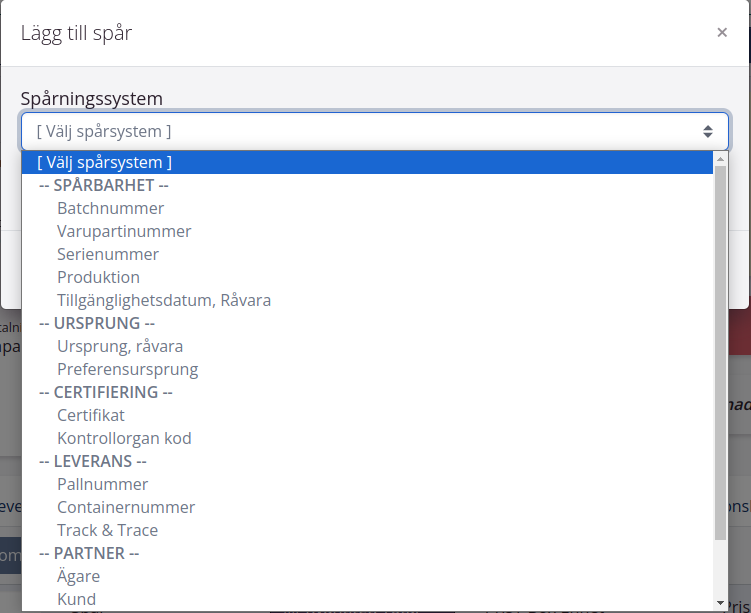 Filtrera på spår i varupartiöversikten