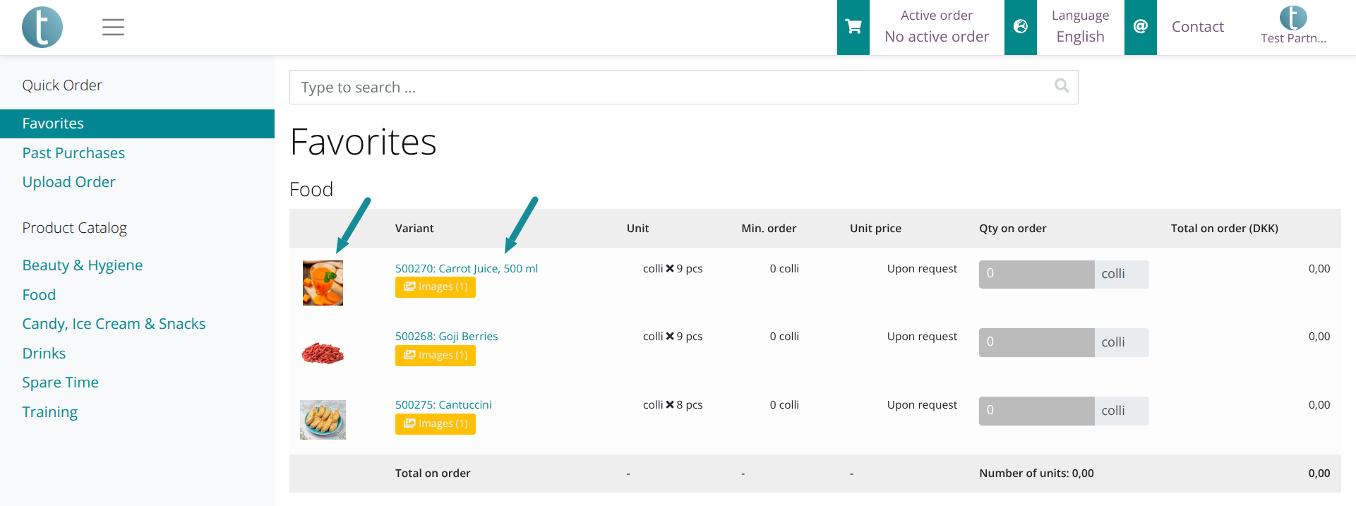 Genväg till produkter via Favoriter och Tidigare köp