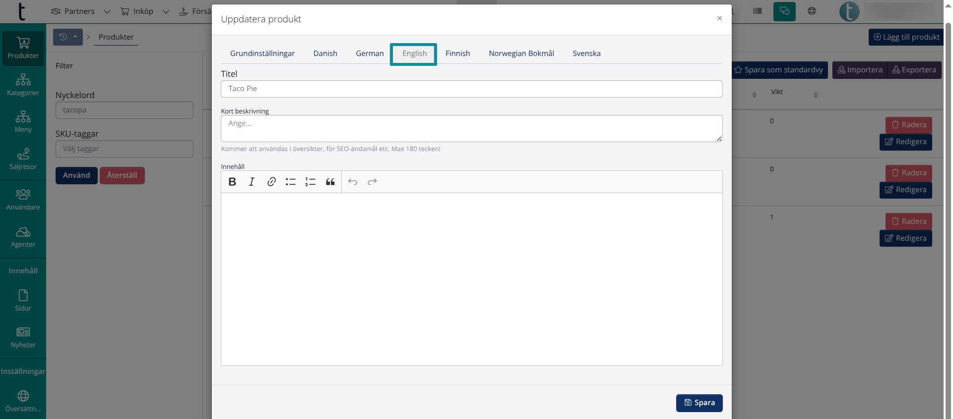 Produkter i B2B: Översättningar