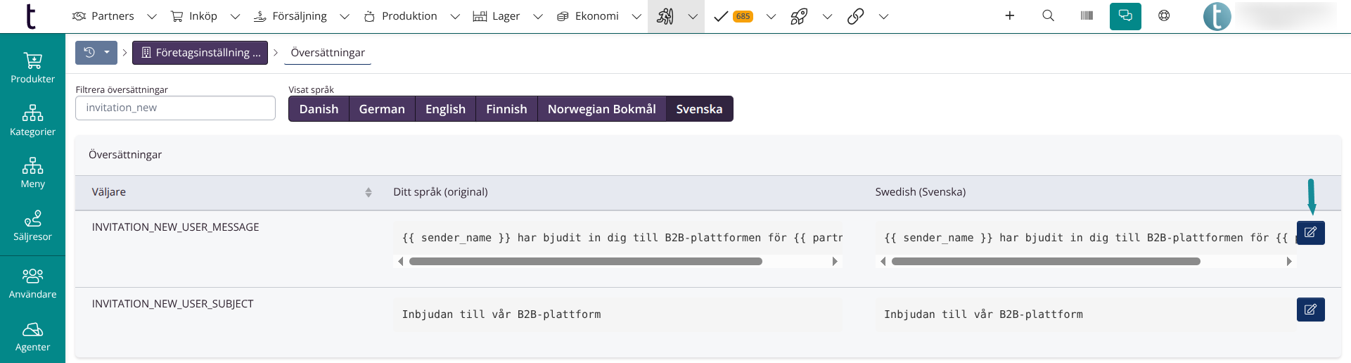 Produkter i B2B: Översättningar