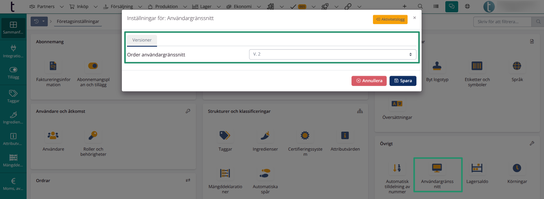 Gränssnitt: Ändra till V.2