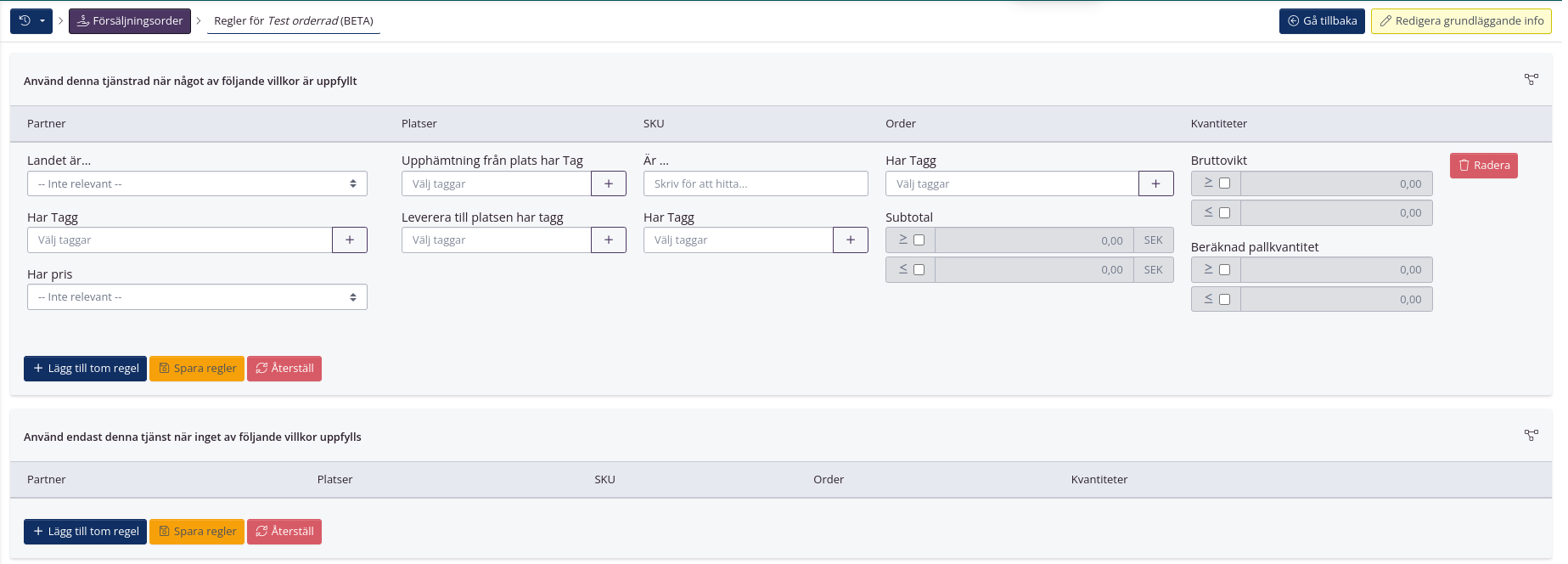 automatiska regler för tjänstrader