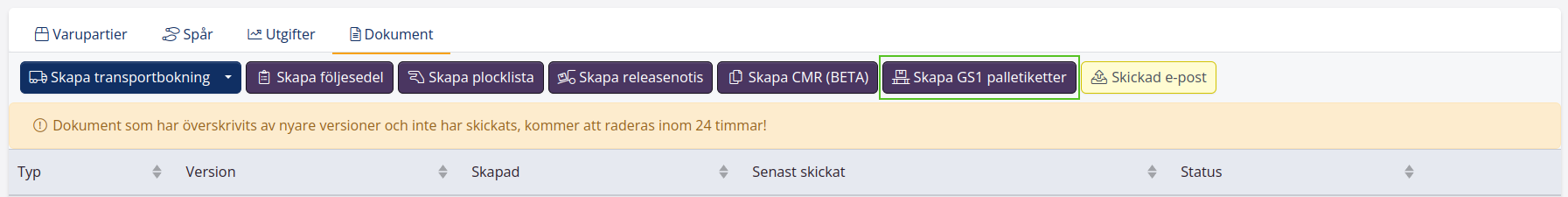 Skapa GS1 palletiketter