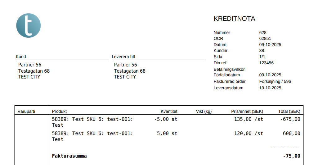 Exempel på kreditnota 3