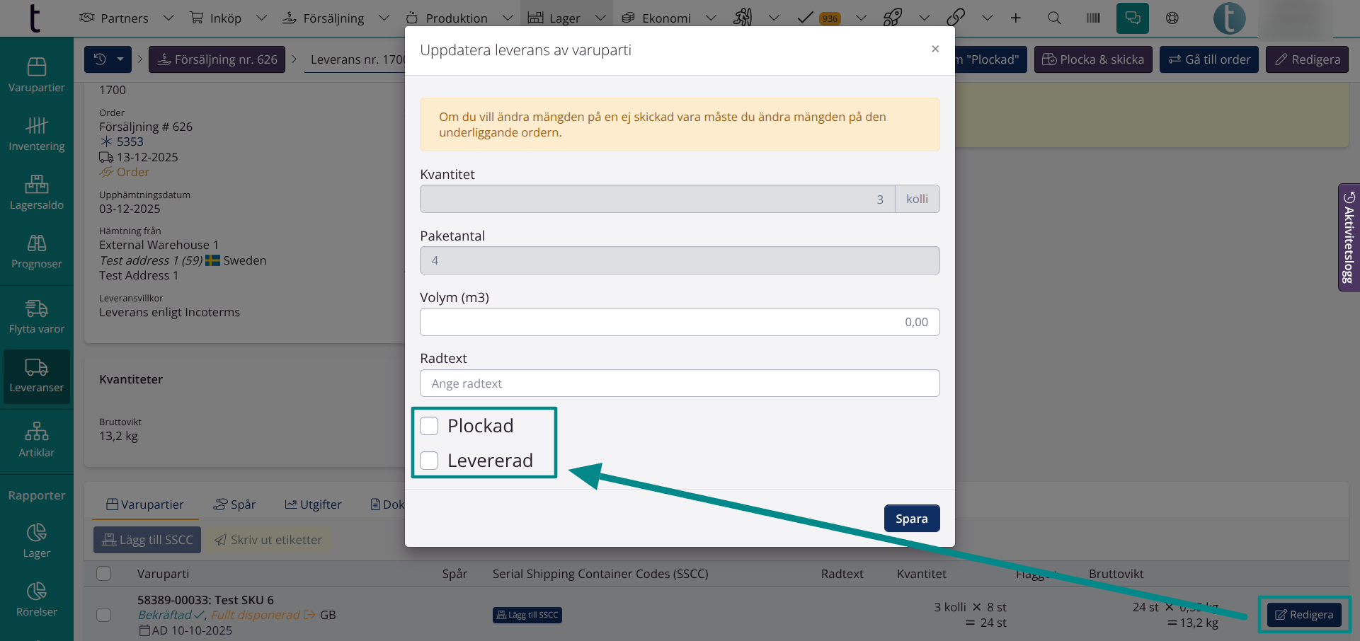 Leveranser: Statusar