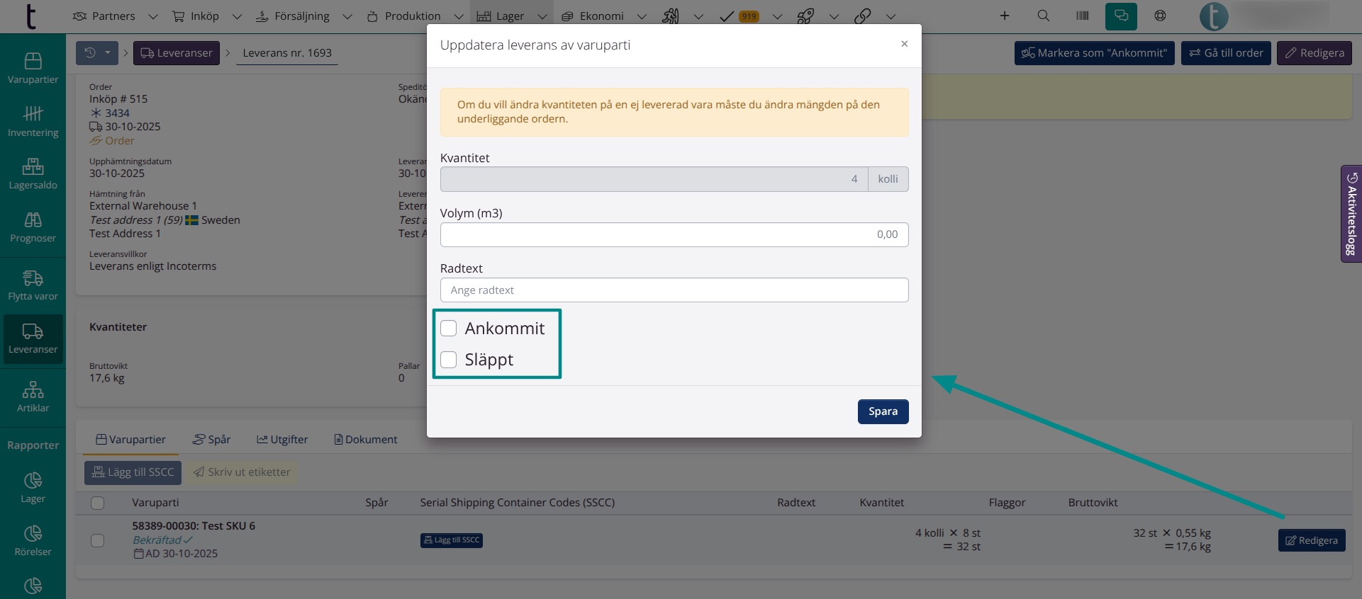 Leverans > Partistatus
