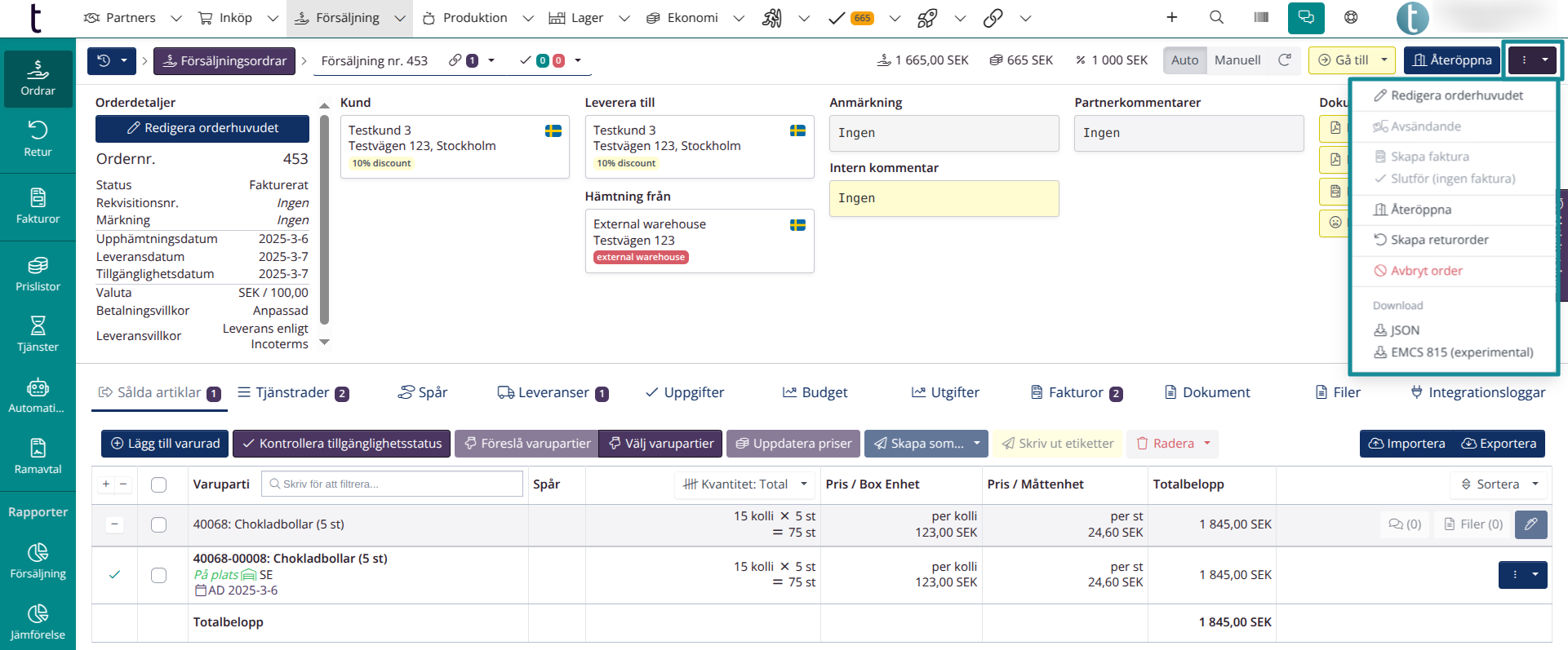 Nytt utseende för ordrar - Dolda knappar