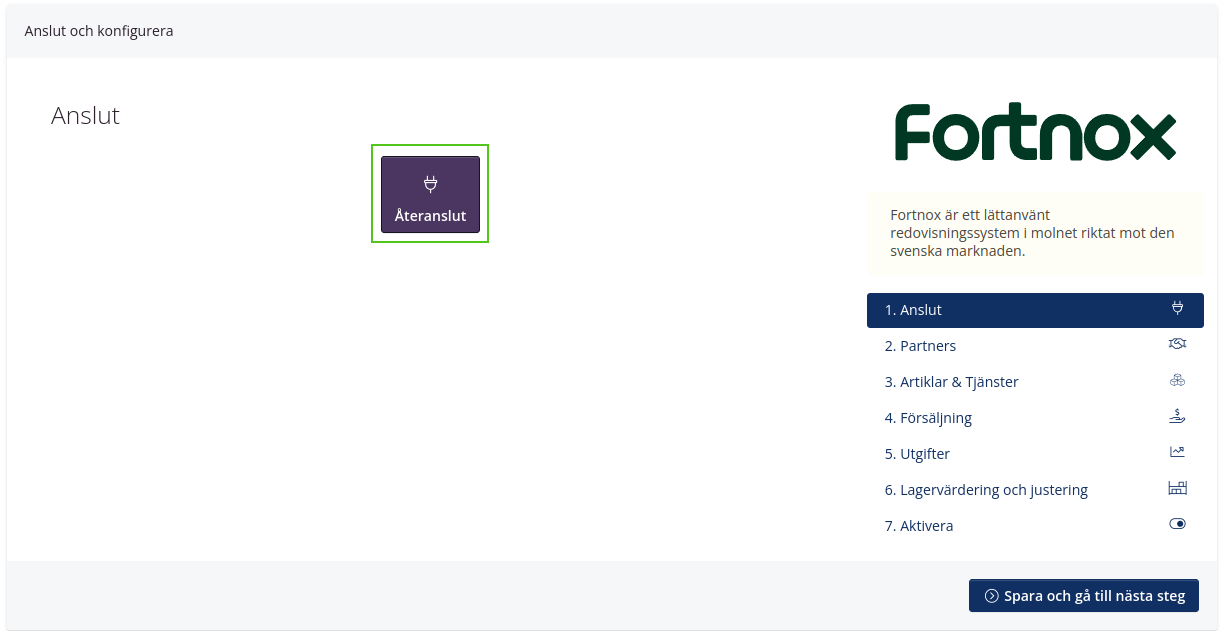 Återanslut till Fortnox