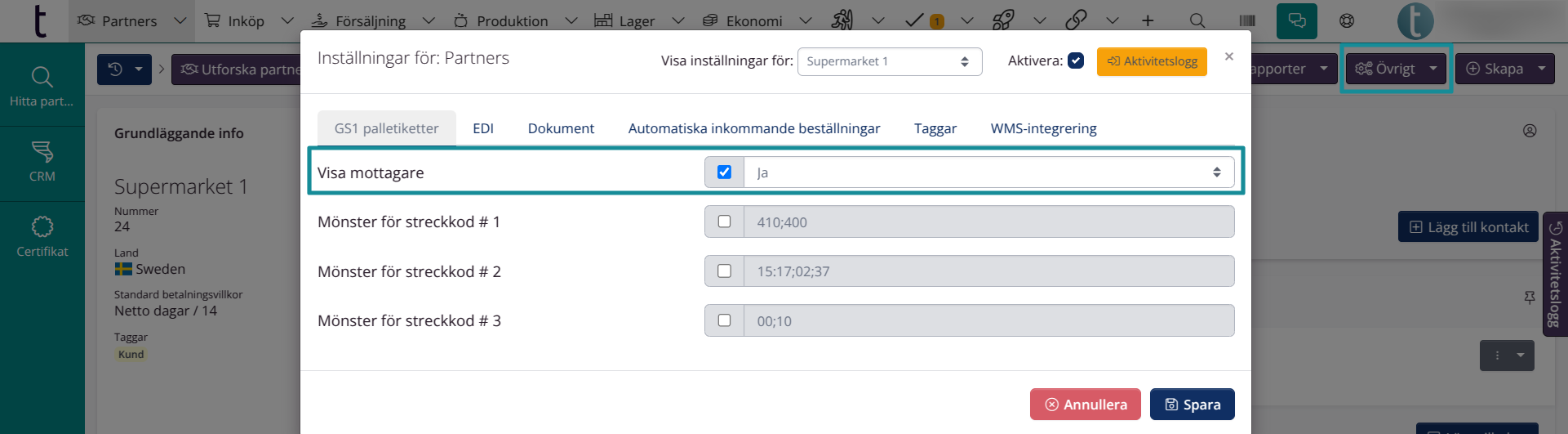 GS1 etiketter: Visa mottagare
