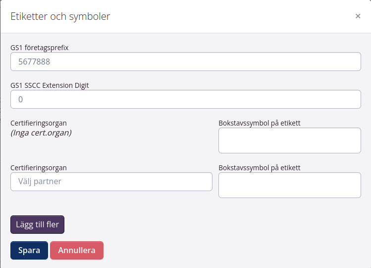 Basinställningar för SSCC-palletiketter