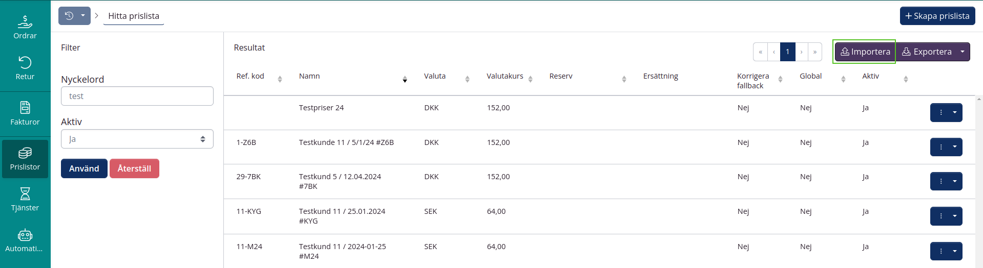 Importera prislistor > Hämta importmall