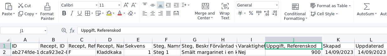 Tilldela uppgift till recept via importmall