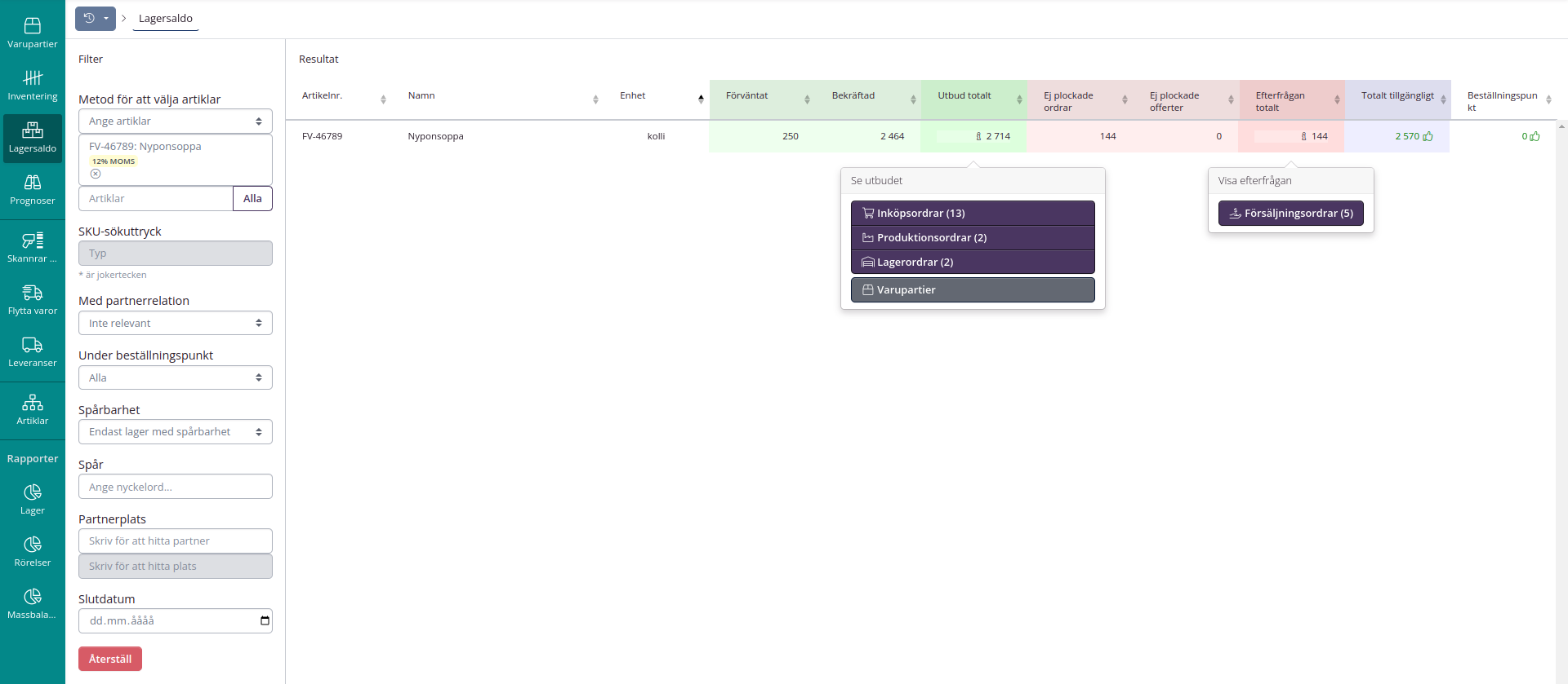 Lagersaldo - Exempel