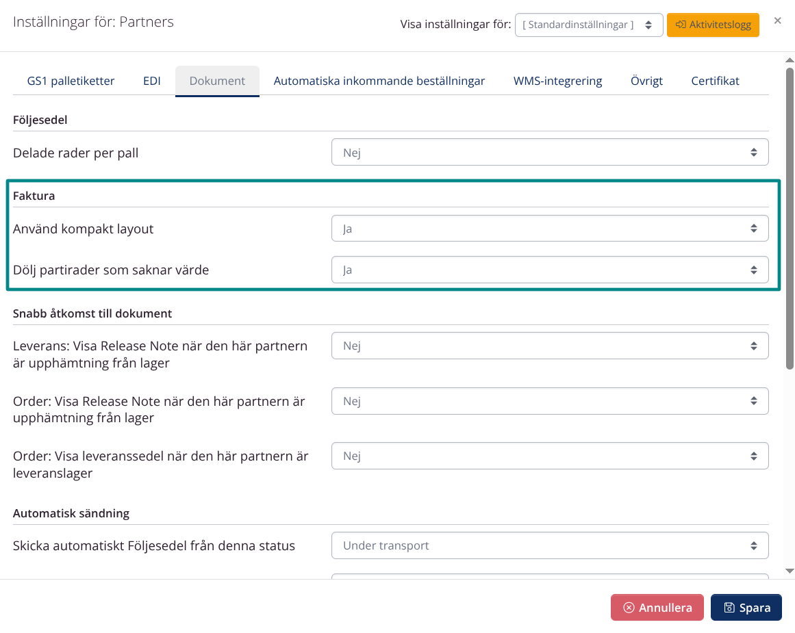 Fakturainställningar