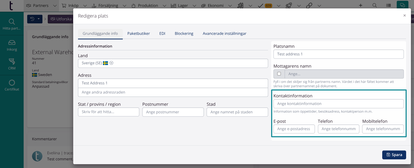 Kontaktuppgifter till lokationer