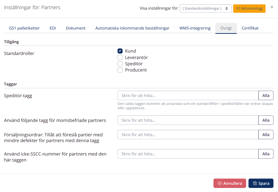 Inställningar för masterdata