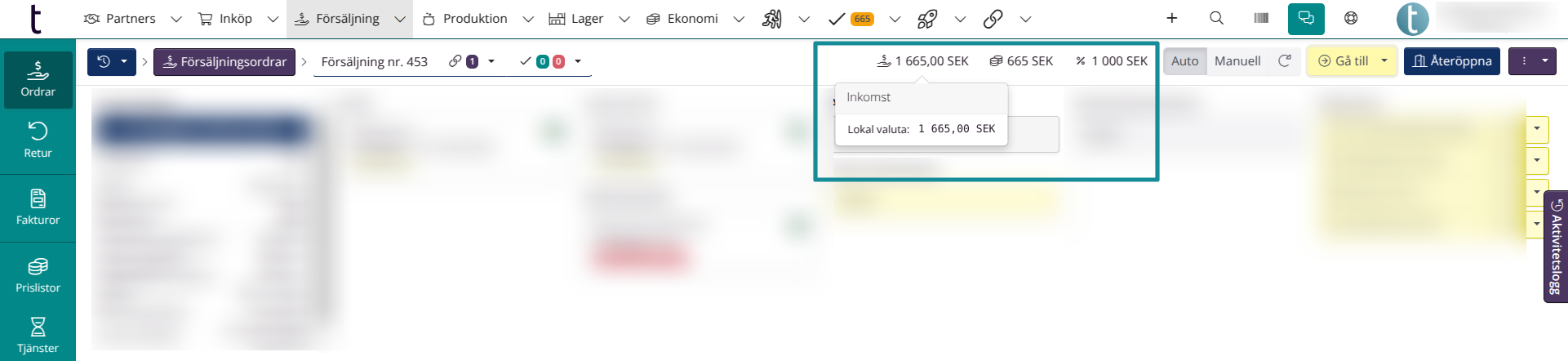 Nytt utseende för ordrar: Nyckeltal överst på sidan