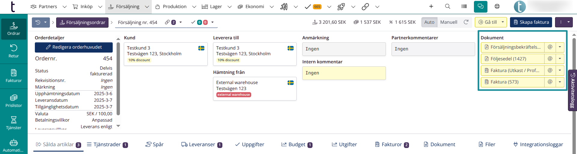 Nytt utseende för ordrar: Dokument