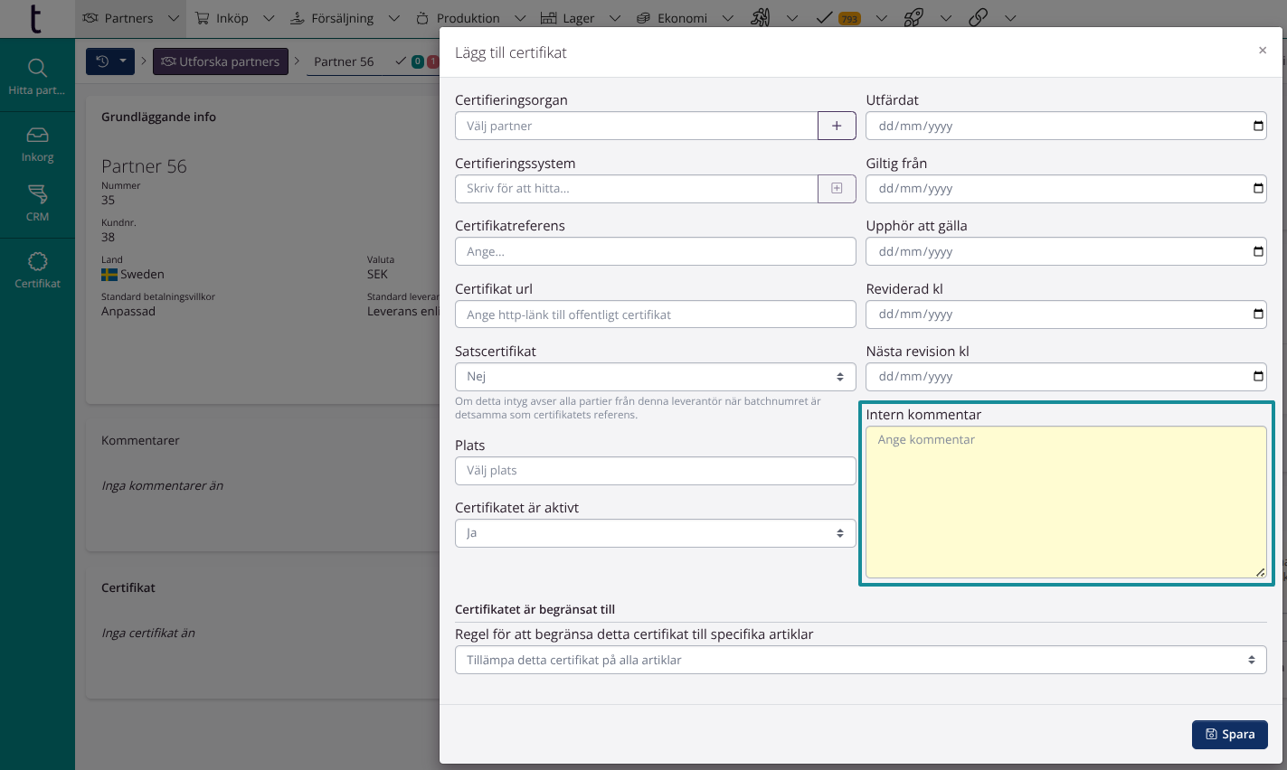 Kommentar på certifikat