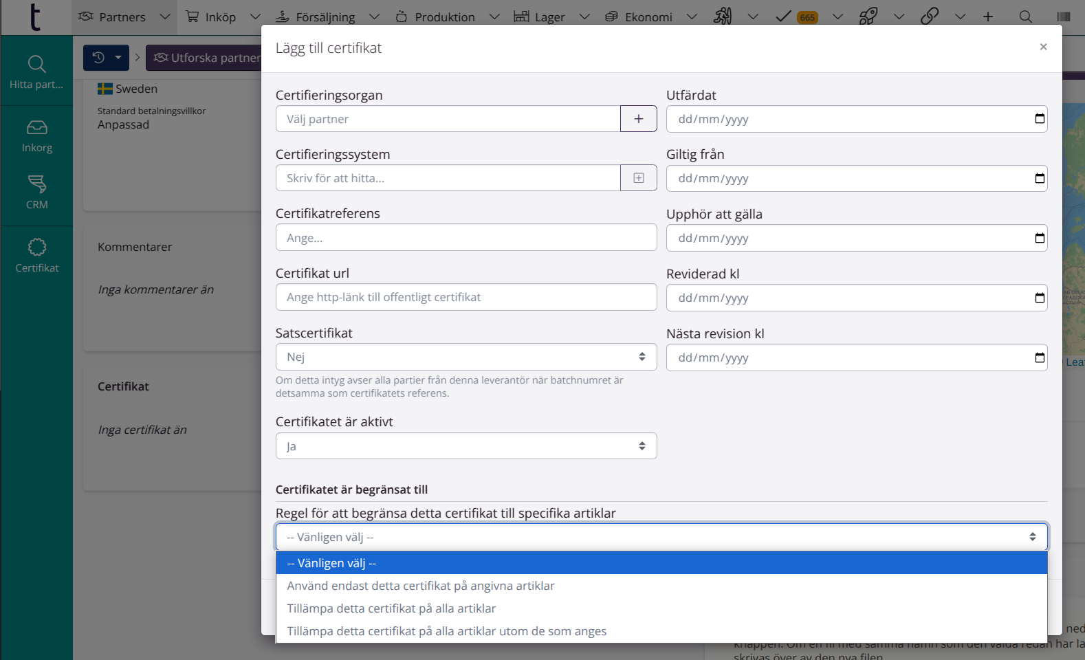 Nya inställningar för partnercertifikat
