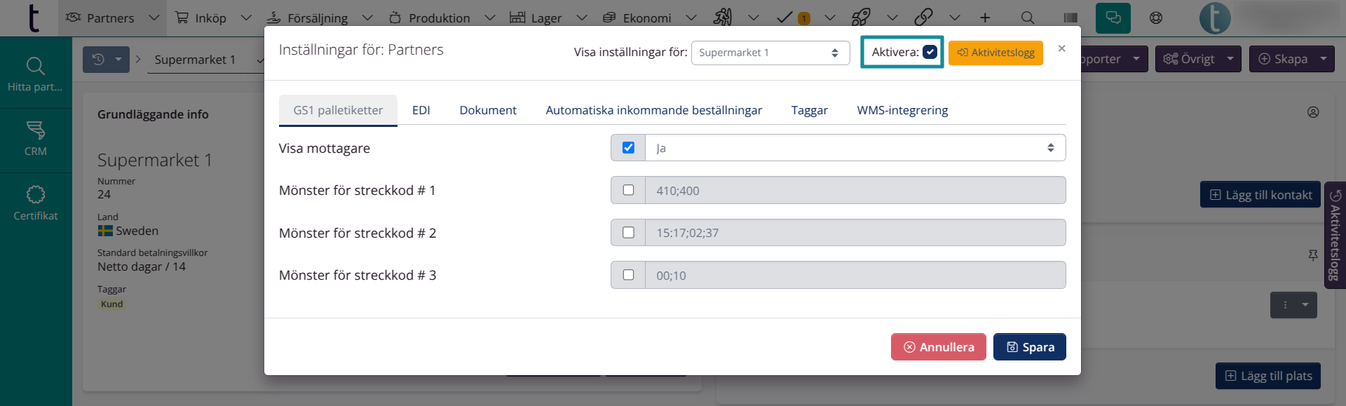 Aktivera avancerade partnerinställningar