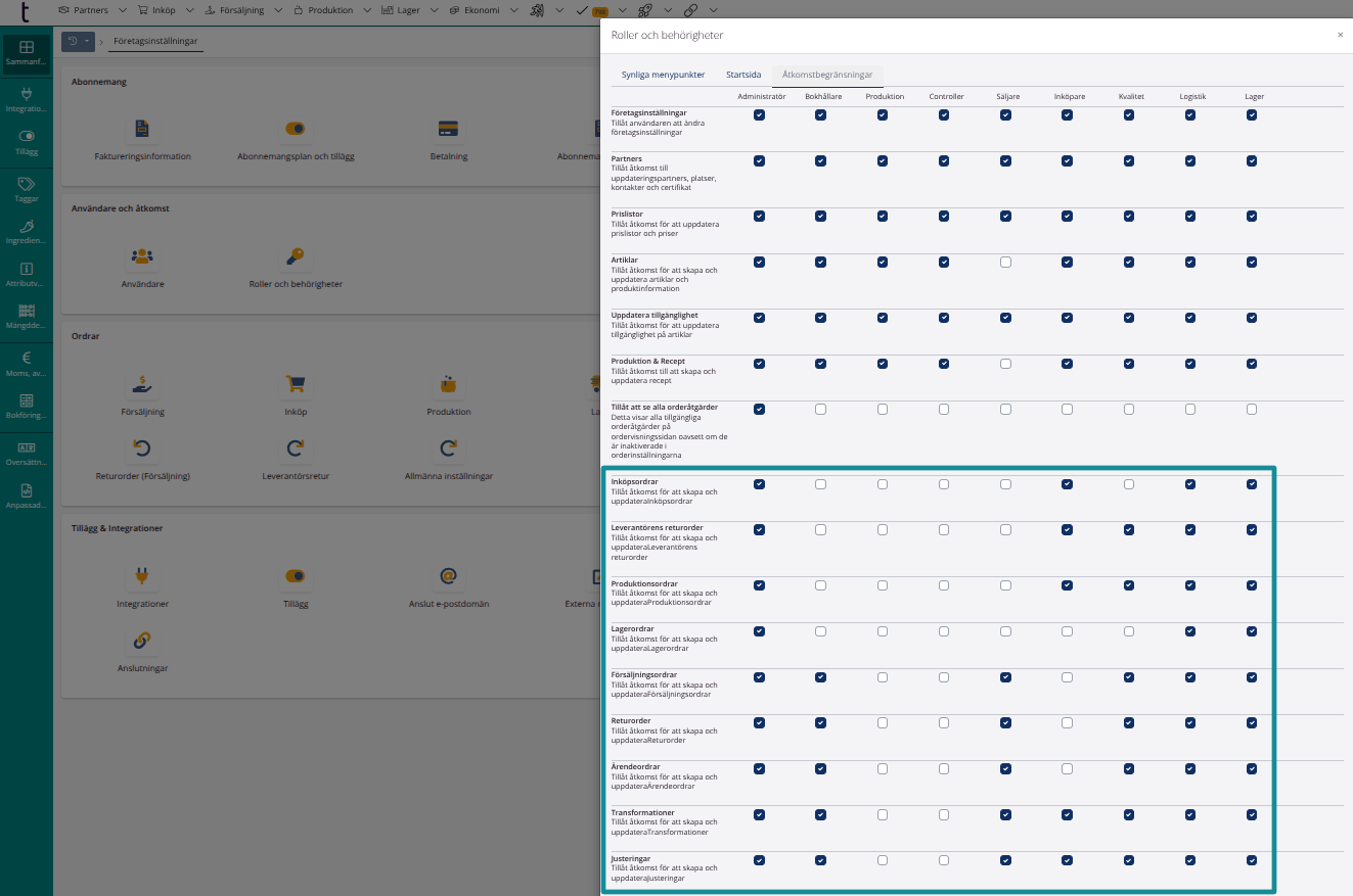 Företagsinställningar > Åtkomstbegräsningar