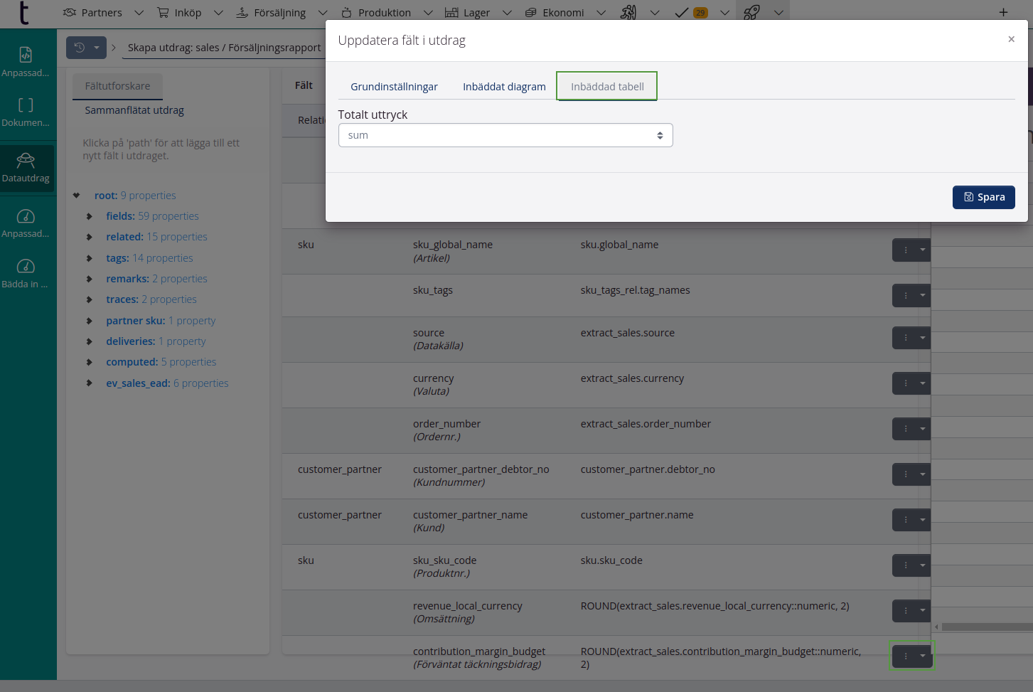 Power Pack rapporter: Ställ in totaler