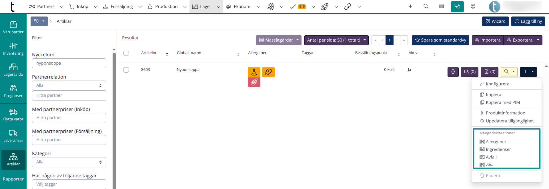 Mängddeklarationer: Egen sektion