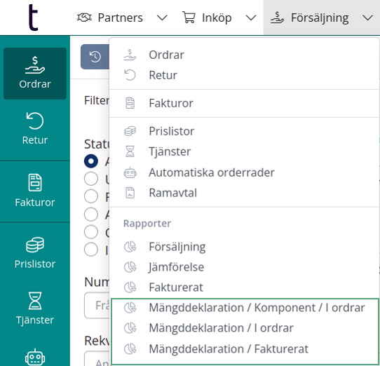 Mängddeklaration - Rapporter