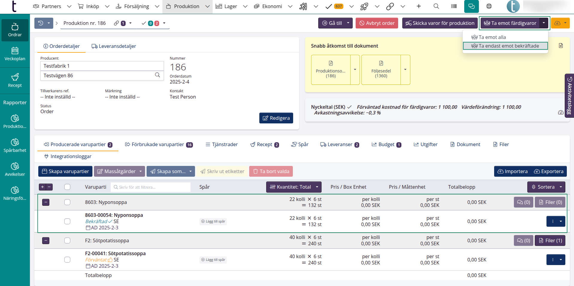 Inköp: Delvis leverans