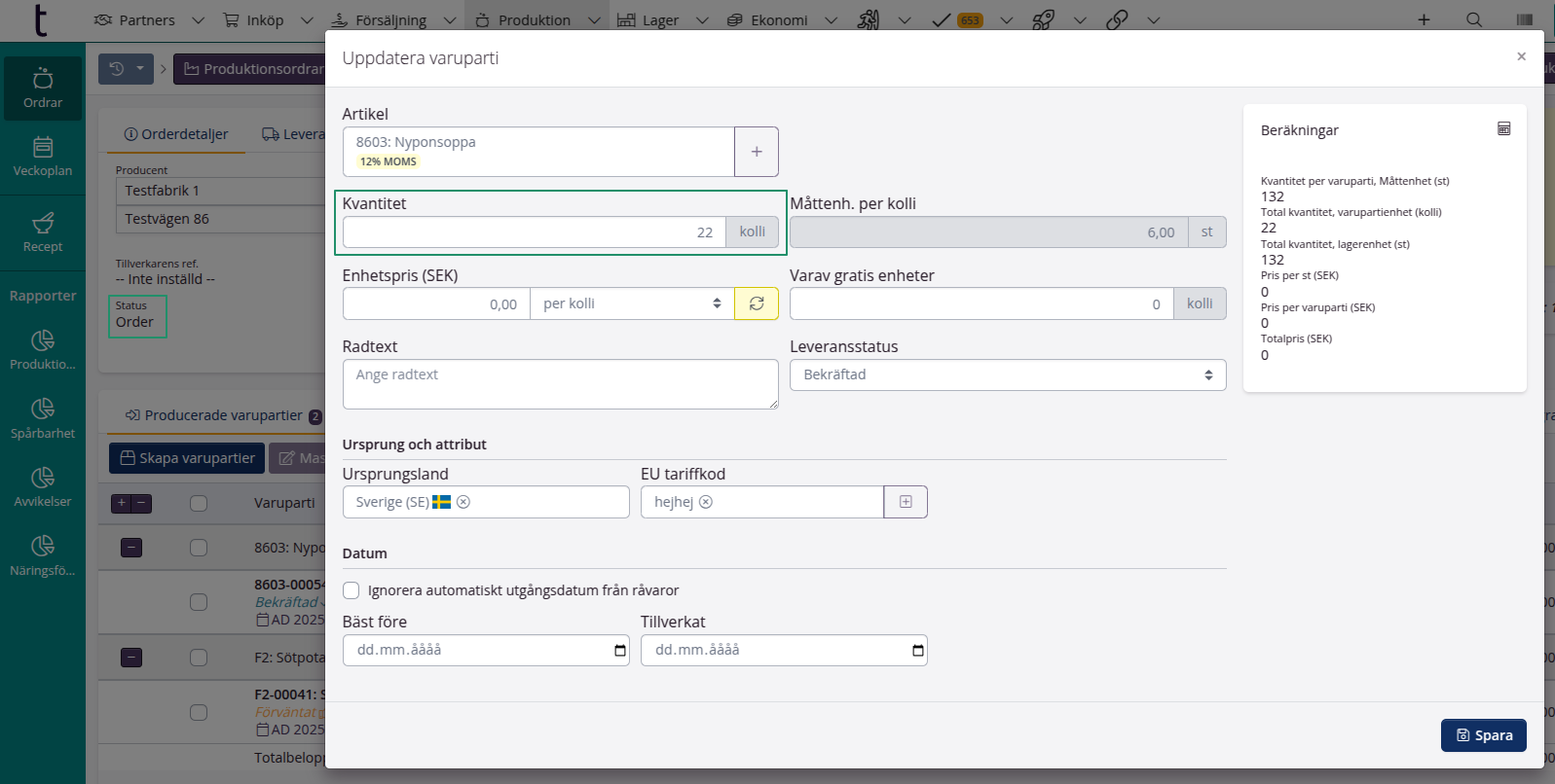 Produktionsregistreringar