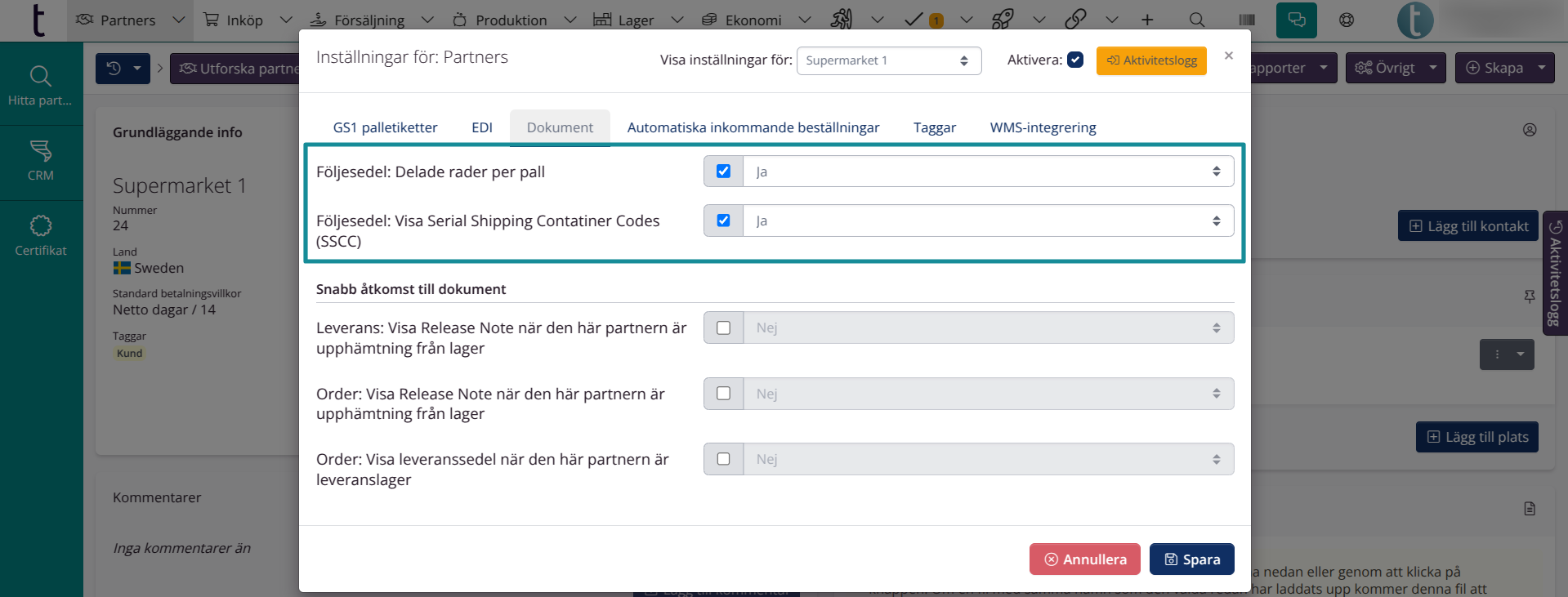 Följesedlar: Visa SSCC