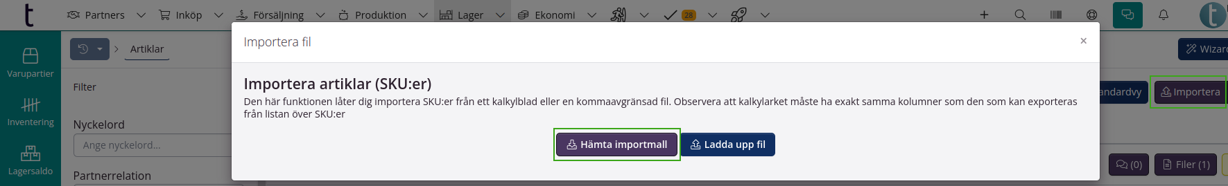 Lägg till EAN på artiklar via import